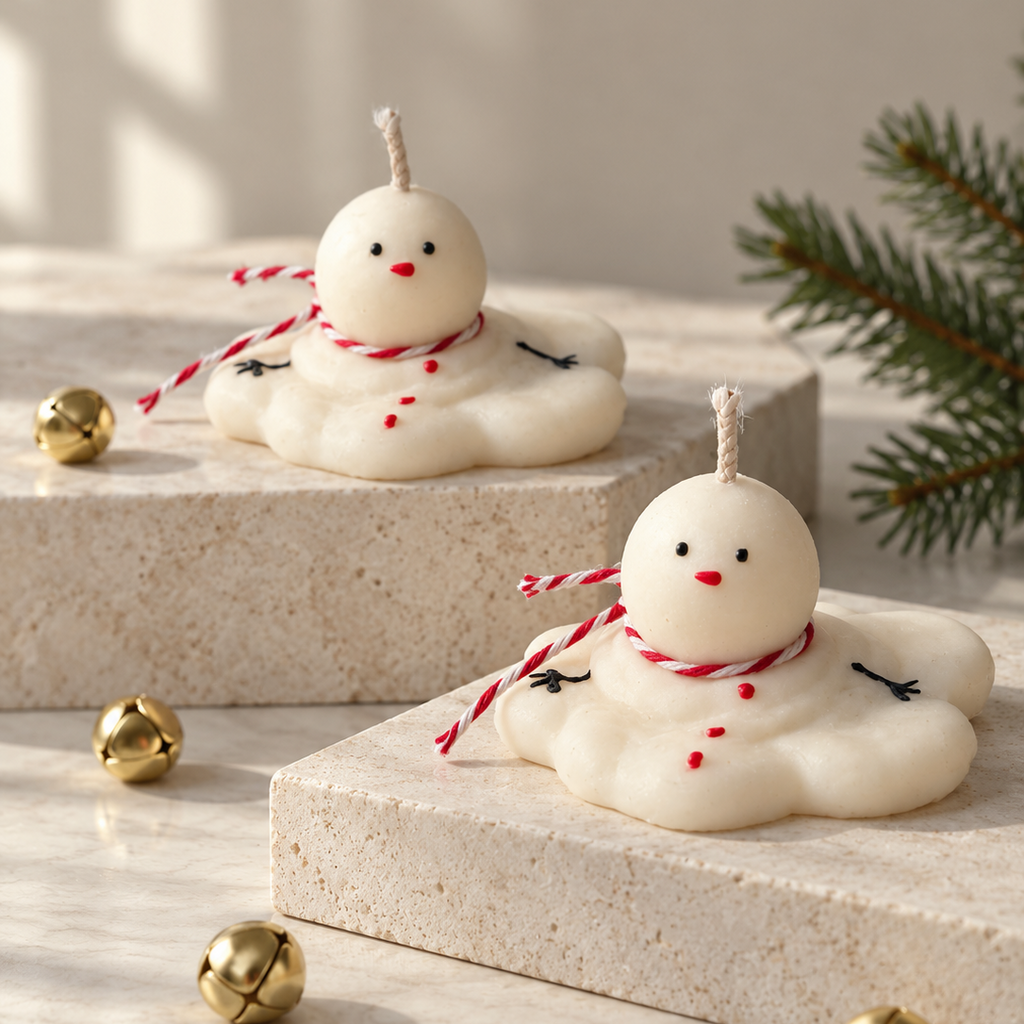 Candela Pupazzo di Neve Fuso in Cera di Soia | Pupazzo di Neve Che Si Scioglie | Fatto a Mano & Senza Profumo | Candela Invernale | Decorazione Natalizia | Idea Regalo
