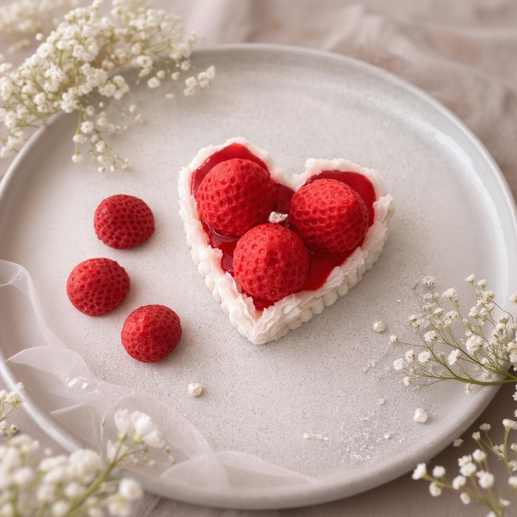 Herzförmiges Erdbeerkuchen Kerze