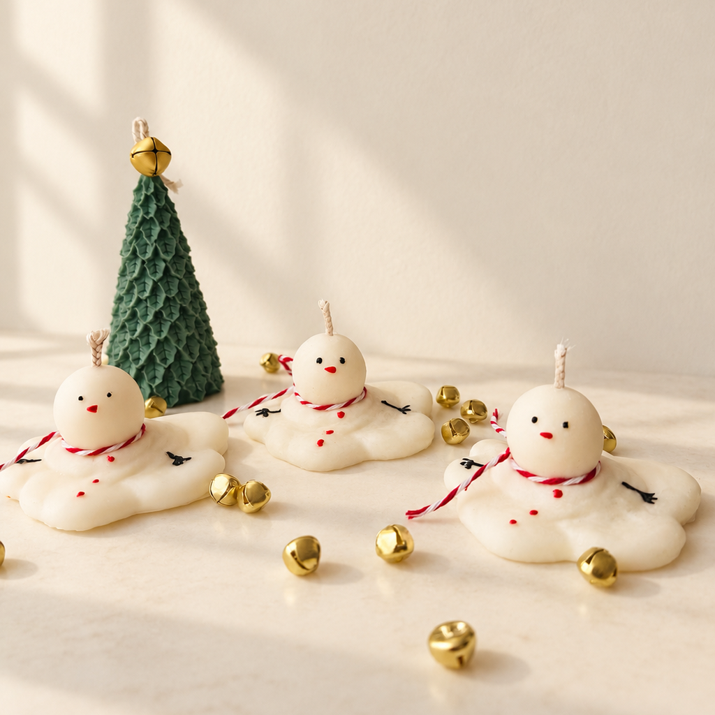 Candela Pupazzo di Neve Fuso in Cera di Soia | Pupazzo di Neve Che Si Scioglie | Fatto a Mano & Senza Profumo | Candela Invernale | Decorazione Natalizia | Idea Regalo
