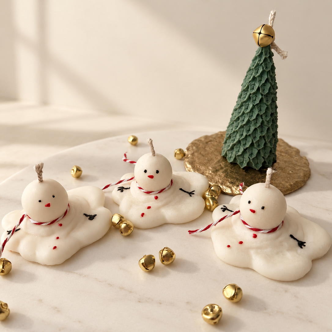 Candela Pupazzo di Neve Fuso in Cera di Soia | Pupazzo di Neve Che Si Scioglie | Fatto a Mano & Senza Profumo | Candela Invernale | Decorazione Natalizia | Idea Regalo