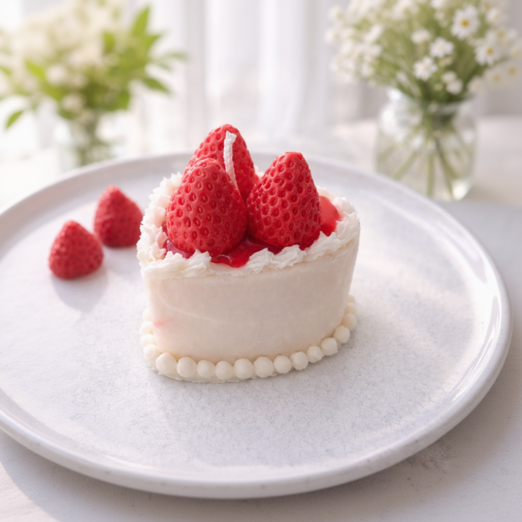 Herzförmiges Erdbeerkuchen Kerze