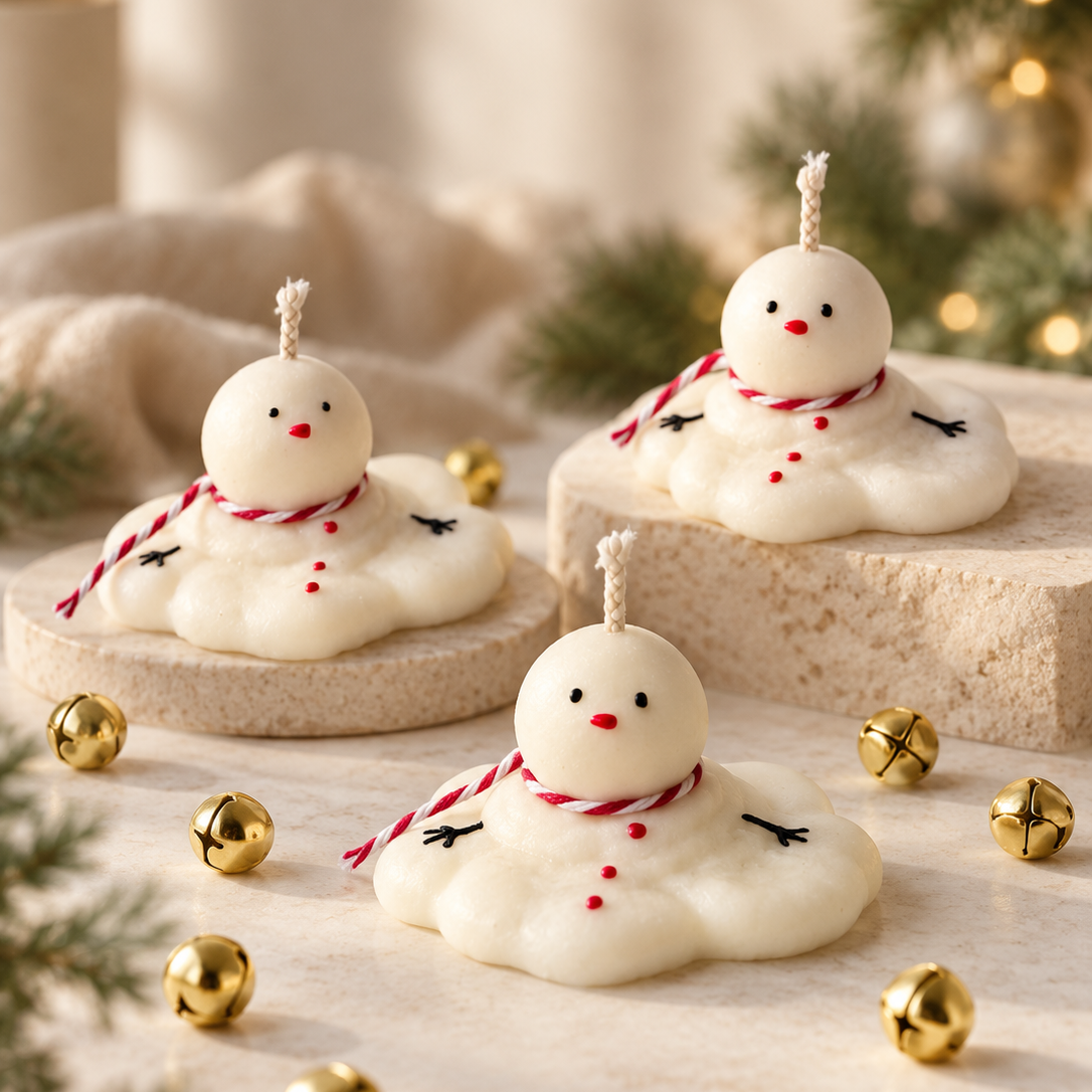 Candela Pupazzo di Neve Fuso in Cera di Soia | Pupazzo di Neve Che Si Scioglie | Fatto a Mano & Senza Profumo | Candela Invernale | Decorazione Natalizia | Idea Regalo
