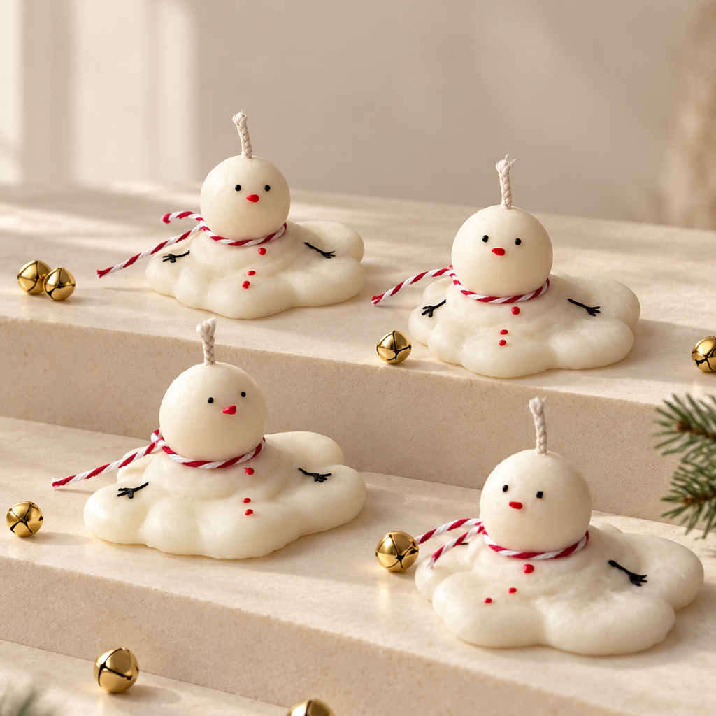 Candela Pupazzo di Neve Fuso in Cera di Soia | Pupazzo di Neve Che Si Scioglie | Fatto a Mano & Senza Profumo | Candela Invernale | Decorazione Natalizia | Idea Regalo