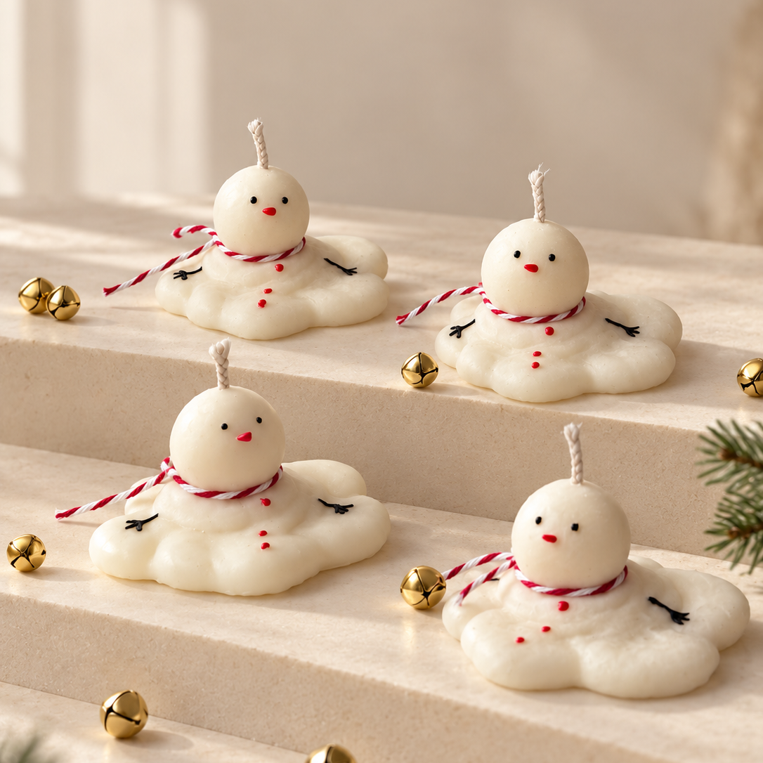 Candela Pupazzo di Neve Fuso in Cera di Soia | Pupazzo di Neve Che Si Scioglie | Fatto a Mano & Senza Profumo | Candela Invernale | Decorazione Natalizia | Idea Regalo