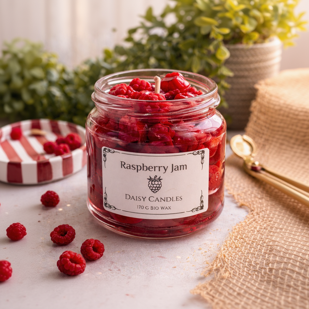 Himbeermarmelade Kerze